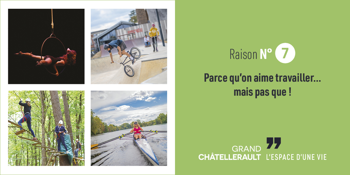 Raison 7 : Parce qu'on aime travailler...  mais pas que !
Aviron, escrime, boxe, escalade, tir à l’arc, skate, patinage, yoga, paddle…
Grâce à des infrastructures de qualité et des associations actives, vous n’aurez plus aucune excuse pour ne pas vous y mettre ! Et ici le sport c’est aussi en plein air : 700 km d'itinéraires pédestres balisés, 75 km de pistes cyclables, des voies d’escalades…. Tout pour profiter d’un patrimoine naturel incroyable.
Et avec quatre cinémas, dont deux indépendants, trois théâtres, un conservatoire, 13 médiathèques, un centre d’art contemporain, une école d’arts plastiques, une école de cirque, des festivals de jazz ou de musique de chambre, des bistrots guinguettes, vous trouverez toujours de quoi vous changer les idées !