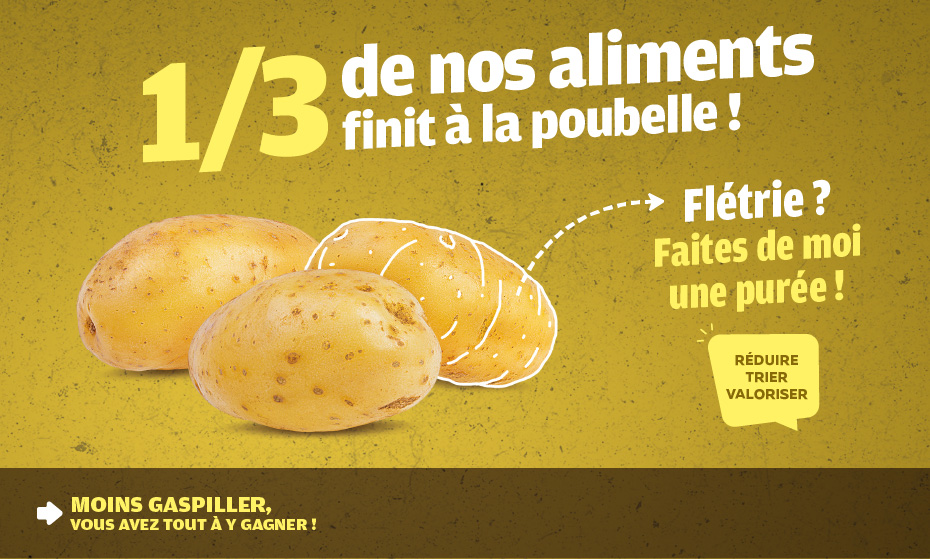 Campagne de réduction des déchets - 1/3 de  nos aliments part à la poubelle, moins gaspiller on a tous à y gagner ! Réduire, trier, valoriser